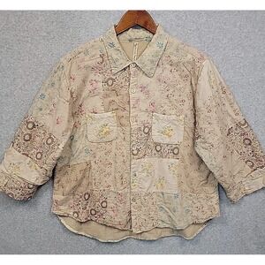 MAGNOLIA PEARL Cotton Quilted Patchwork Floral Jacket Boho Chic Cottagecore OOAK